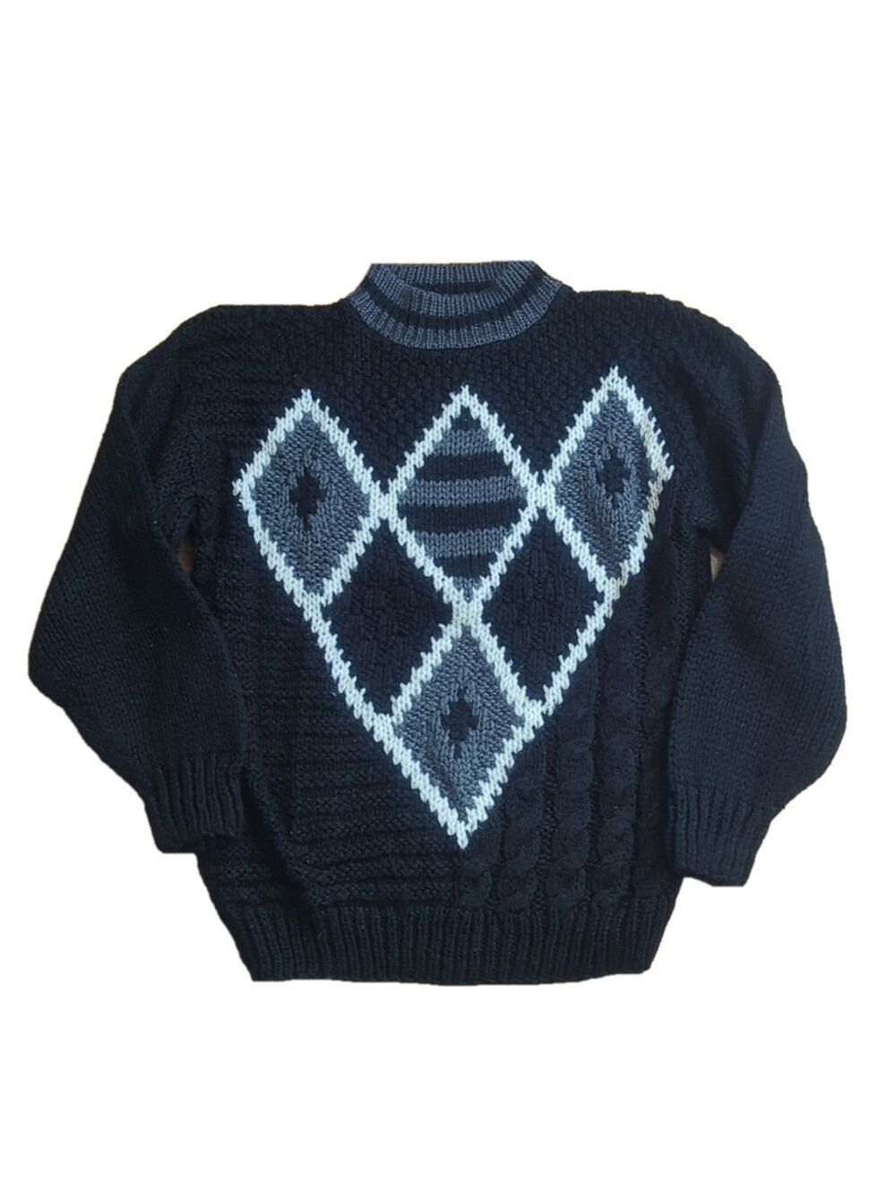 Vintage Black Geometric Diamond Sweater XL